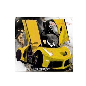 Digital print of a watercolor of a Ferrari I did NWT of my own yellow and black